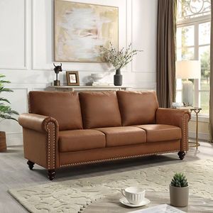 Divano Chesterfield in Pelle Leathaire con Braccioli Arrotondati e Angolari, Sezionale per Soggiorno, Elegante Rivestimento per Salotto - Product Image 5