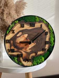 Luxury Biophilic Wall Clock Live Edge Olive Wood with Preserved Green Moss Art Silent Nature Inspired Clock for Modern Office - Product Image 4