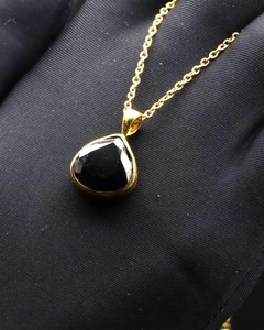 Collar con Colgante de Turmalina Negra en Forma de Lágrima, Cadena Chapada en Oro y Plata, Cristal Curativo, Protección, Piedra Energética, Joyería, Regalo - Product Image 2