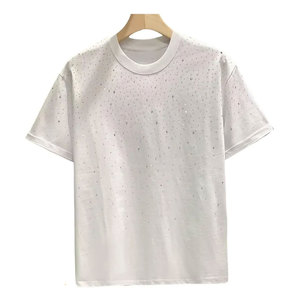 T-shirt décontracté en coton respirant avec strass, service OEM, prix de gros, haute qualité pour hommes, best-seller - Product Image 1
