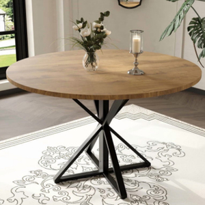 Metal Frame Wooden Top Round Dining <b>Table</b> Black Conical Shape Base Dining <b>Table</b> For Home & Restaurant Use Dining <b>Table</b> 4 Seater - Product Image 1