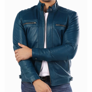 Veste en cuir véritable pour homme SOLID INTERNATIONAL, col rabattu, fermeture éclair, coupe classique, vêtement d'hiver, couleur unie, style motard - Product Image 2