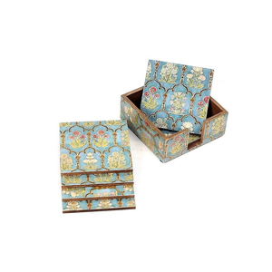 Posavasos de madera Meena coloridos hechos a mano al por mayor, decoración de mesa por blossom craft india - Product Image 1