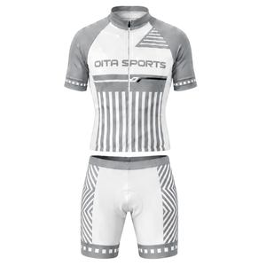 Ensemble maillot et short de cyclisme gris clair et blanc, manches courtes, fermeture éclair intégrale, séchage rapide, rembourré, pour équipe de course, entraînement et performance sportive - Product Image 1