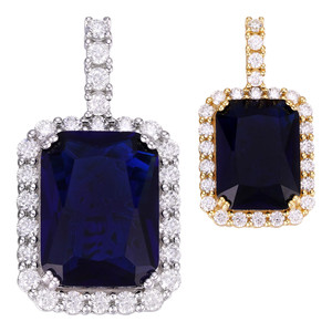Classic Silver Plated Sapphire Pendant Necklace With Emerald Cut Stone Bezel Setting Unisex Fashion Jewelry Gift - Product Image 2