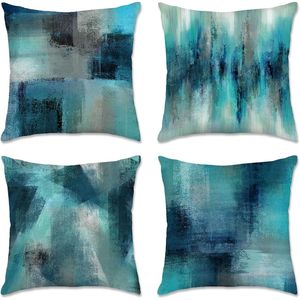 Housses de coussin décoratives modernes de style ferme pour l'extérieur, 18x18, turquoise, lot de 4, pour usage intérieur, couleur bleu sarcelle - Product Image 2