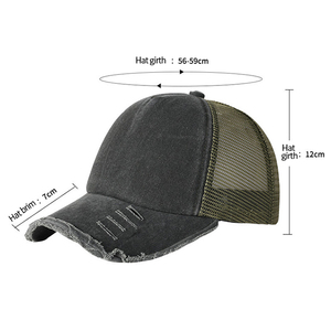 OEM ODM 5 Panel 3D Embroidery Custom Mesh Trucker <b>Hat</b> Baseball Cap Curved Brim Vintage Distressed Hip Hop Sports Cap - Product Image 2