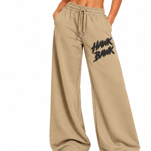 Pantalones deportivos acampanados para mujer, cómodos, de pierna ancha, informales, de longitud completa, de punto de algodón, holgados, transpirables, para todas las estaciones - Product Image 1