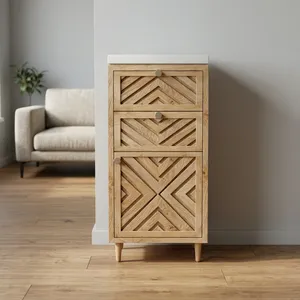 Modern Mango Wooden Bathroom Cabinet with <b>2</b> <b>Drawer</b> and 1 Door Natural Finish Freestanding <b>Storage</b> <b>Unit</b> - Product Image 4