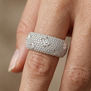 Bague large en argent sterling 925 original avec moissanite taillée multi-formes, sertie sur toute la surface, idéale pour les promesses, mariages, fêtes, cadeau pour partenaires - Product Image 6