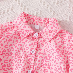 Conjunto de Verano de 2 Piezas para Niñas, Camiseta Polo de Manga Corta con Estampado de Leopardo Rosa y Minifalda, para Uso Diario, Vacaciones y Fiestas - Product Image 5