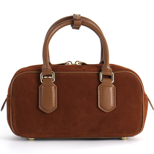 Classic Genuine Leather <b>bowling</b> bag With Zipper Closure Two Handles Women's Handbag Daily Use <b>bowling</b> bag leather - Product Image 6