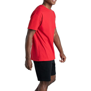 T-shirt rouge à manches courtes pour homme, 100 % coton, coupe classique, col rond, couleur unie, jersey tricoté respirant - Product Image 2