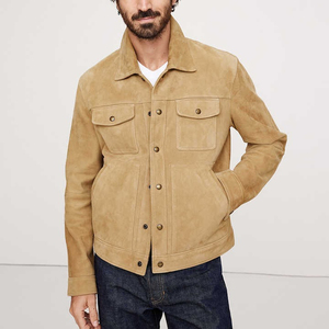 Factory Custom Leather Work Jackets Winter Men's Thick Coats Brown Plus Size Quilted Soft Suede Leather Work Jackets - Product Image 1