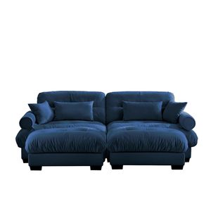 Divano Moderno Oversize a 2 Posti in Velluto con Poggiapiedi, Braccioli Imbottiti e Cuscino Lombare - Cuscini Decorativi Inclusi per Soggiorno - Product Image 6