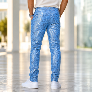 Pantalones de Cuero con Estampado de Serpiente para Hombre, Ligeros, de Cintura Alta, Casuales, con Patrón de Pitón - Product Image 2