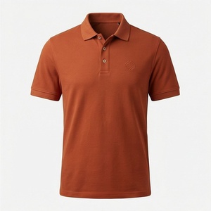 Polo en piqué de coton à manches courtes pour homme, couleur marron rouille, décontracté, respirant, coupe classique, design uni, logo sur le devant - Product Image 1