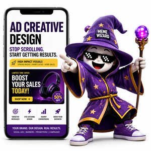 Conception créative de contenus publicitaires Meme Wizard pour des visuels à fort impact et une croissance des ventes - Product Image 1