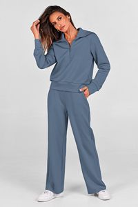 Conjunto Deportivo de 2 Piezas para Mujer, Sudadera con Media Cremallera y Pantalones Anchos, Venta al Por Mayor OEM - Product Image 2