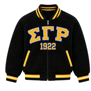 เสื้อแจ็คเก็ตบอมเบอร์ขนเชอร์ปาแบบกลับด้านได้สำหรับผู้หญิง Sigma Gamma Rho แบบสั่งทำพิเศษสองด้าน อุ่นสบายสำหรับฤดูหนาว เสื้อคลุมลำลองสำหรับชมรมนักศึกษากรีก - Product Image 1