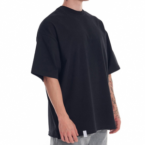 Camiseta Básica de Hombre de Poliéster Negro de 220 Gramos, Tejido de Punto, Cuello Frontal Amplio, Manga Corta, Ajuste Holgado, Estilo Casual Urbano, Antiencogimiento - Product Image 4