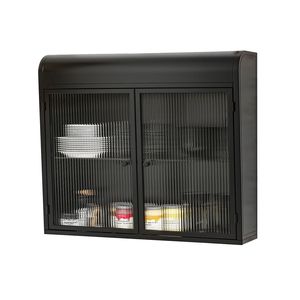 Armadio Metallico a 2 Ante da Parete con Porte in Vetro Temperato per Bagno, Cucina, Soggiorno o Ufficio - Product Image 4