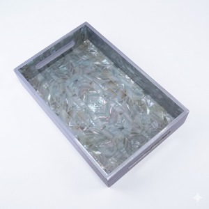 Bandeja de servir cuadrada de ratán tejida a mano con incrustaciones de nácar blanco, bandeja decorativa elegante de caña para mesa, plato de cocina para el hogar. - Product Image 3