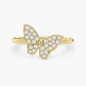 Bague Papillon Tendance, Inspirée de la Nature, Minimaliste, pour Usage Quotidien, Bijou de Luxe, Pavé de Diamants Ronds de Laboratoire, Or Massif 14K 18K - Product Image 1