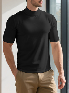 <b>Men's</b> Solid Color Short Sleeve <b>Turtleneck</b> Pullover Knitted <b>Top</b> Summer Wear - Product Image 5