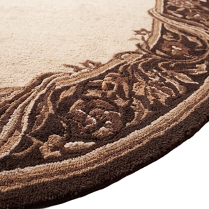 Tapis rond à bordure florale tufté à la main, marron beige, tapis artisanal - Product Image 4