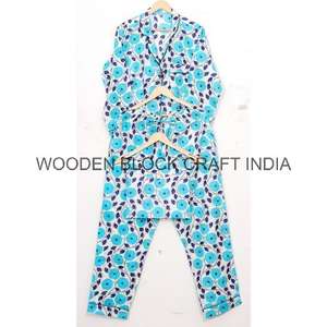 Ensemble de pyjama en coton assorti à motifs floraux, chemise et pantalon, doux et léger, pyjama d'été pour femmes, tenue de nuit - Product Image 5