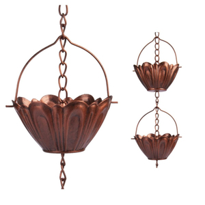 Chaîne de pluie décorative en métal en forme de fleur, 8,5 pieds, pour remplacement de gouttière, finition cuivre antique, art de jardin, collecteur d'eau - Product Image 2