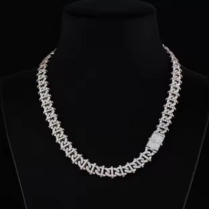 Fully White Gold Iced Out Cuban Link Chain Pendant Hip Hop Customized Luxury Jewelry 925 <b>Silver</b> Best Gift for Unisex Wedding - Product Image 1