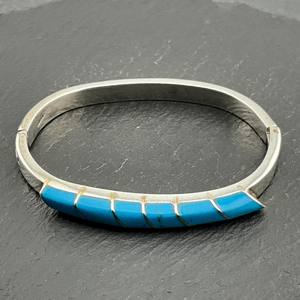 Brazalete Articulado de Plata de Ley Vintage con Turquesa, Hecho a Mano, con Gema Azul, Elegante Regalo de Joyería para Mujer - Product Image 5