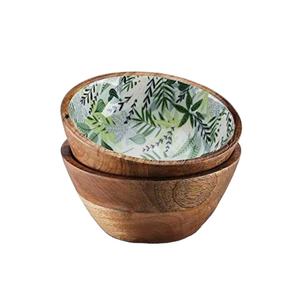 Juego de cuencos de diseño de esmalte de estilo americano 100% madera de acacia hechos a mano cuencos decorativos impresos personalizados para decoración del hogar de fiesta - Product Image 1