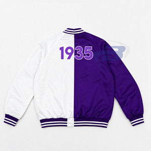 Veste universitaire en satin blanc et violet de la sororité NCV, lettres brodées, tissu satiné, vêtements de sport élégants, veste en satin réversible - Product Image 2