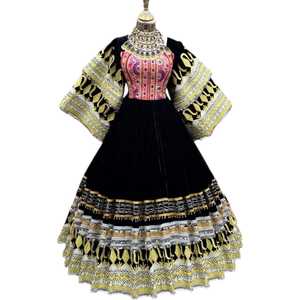 Vestido Tradicional Afgano Kuchi Pathani Maxi de Chifón con Encaje y Cachemira, Ecológico, Bordado, Transpirable para Mujer - Product Image 1