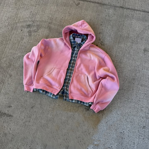 Men’s Custom French Terry Cotton <b>Flannel</b> Hoodie <b>Jacket</b> Vintage Acid Wash Zipper Double Layer Plaid <b>Jacket</b> for Men - Product Image 2