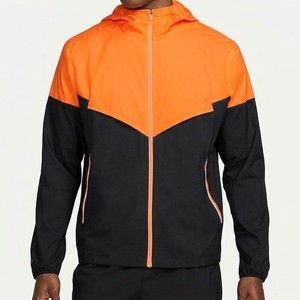 Chaqueta Cortavientos con Capucha para Hombre, Diseño Color Block Naranja y Negro, Cierre de Cremallera Deportivo, Ligera, para Otoño - Product Image 4
