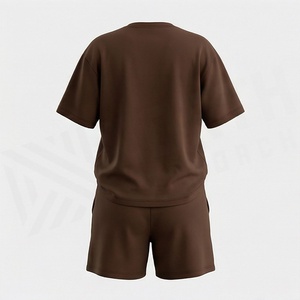 Women's Brown 2 Piece Shorts Set Crew Neck Short Sleeve T-<b>Shirt</b> With <b>Flame</b> Print Loose Fit Casual Wear Spring Summer Style - Product Image 2