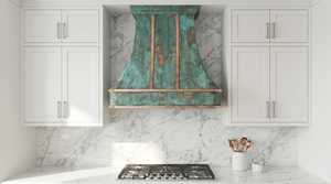 Hotte de cuisine murale ventilée en cuivre patiné vert vintage, style cheminée, avec patine antique, pour îlot de cuisine, la plus vendue - Product Image 3
