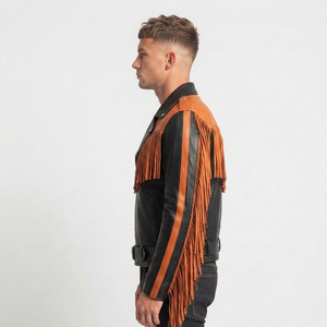 Men Leather Fringe <b>Jacket</b> With Zipper Men's <b>Fringed</b> Fashion Leather Biker <b>Jacket</b> Mens Multi Zipper Pockets Leather <b>Jacket</b> - Product Image 3