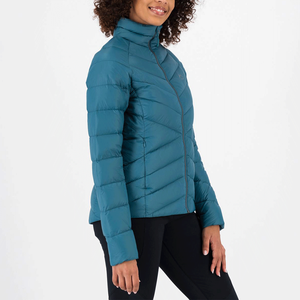 Abrigo acolchado de plumón color verde azulado para mujer, con cuello alto, cierre de cremallera, chaqueta acolchada informal de invierno, ropa exterior cálida. - Product Image 2