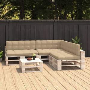 Ensemble de 7 coussins de canapé d'extérieur en tissu 100% polyester beige - Product Image 1