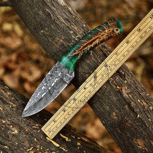 Cuchillo de Caza de Hoja Fija de Acero de Damasco Hecho a Mano con Mango de Hueso TARJ ENTERPRISES Modelo 9355 Funda de Cuero OEM Personalizable de Alta Calidad - Product Image 4