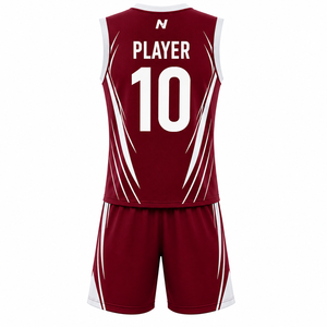 Uniforme de Baloncesto NOFYAN IND NI-212 OEM/ODM Color Granate, Conjunto de Camiseta y Pantalones Cortos para Jugador Número 10, Impresión por Sublimación, Poliéster Transpirable para Adultos - Product Image 1