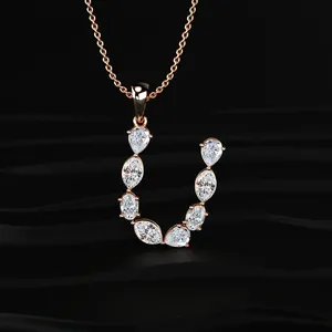 New Arrival U Alphabet Diamond Pendant with <b>D</b>-E Color with VVS Clarity IGI Certified Rose Gold Diamond Solitaire <b>Necklace</b> - Product Image 1
