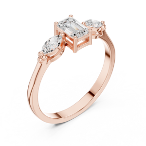 Anillo de Compromiso de Tres Piedras con Diamante Corte Esmeralda en Oro Rosa Personalizado para Mujer, Joyería Fina Minimalista de Promesa - Product Image 4