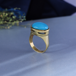 Oval Chalcedony Gemstone <b>Ring</b> | 14K Gold Plated Brass Bezel Set Bohemian Style <b>Statement</b> <b>Ring</b> - Product Image 4