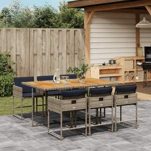 <b>Grey</b> And Brown Garden Dining Set 6 Seater Wicker <b>Frame</b> Solid Wood Table Outdoor Furniture Contemporary Design Weather Resistant - Product Image 1